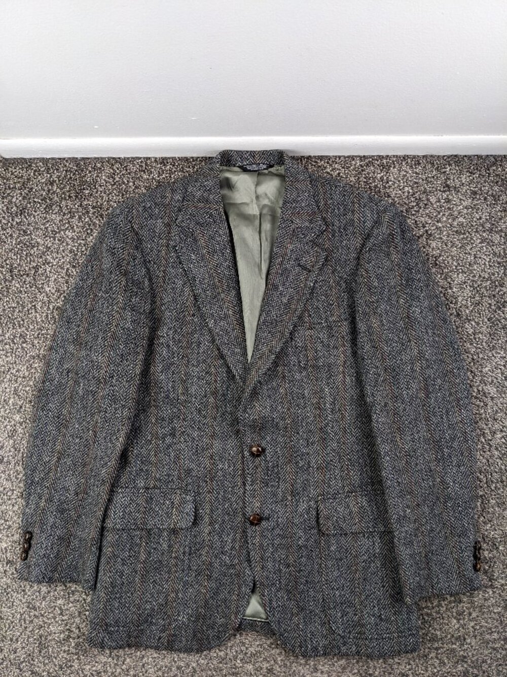 Vintage Nino Cerruti Harris Tweed Sport Coat Wool Herringbone Color Stripes 42R